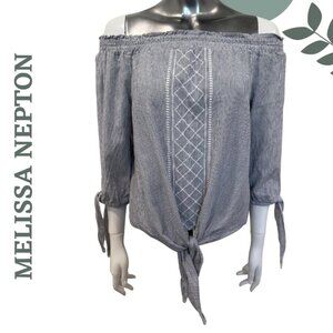 Striped Bardot Blouse Tie Sleeves | Off the Shoulder | Melissa Nepton Medium